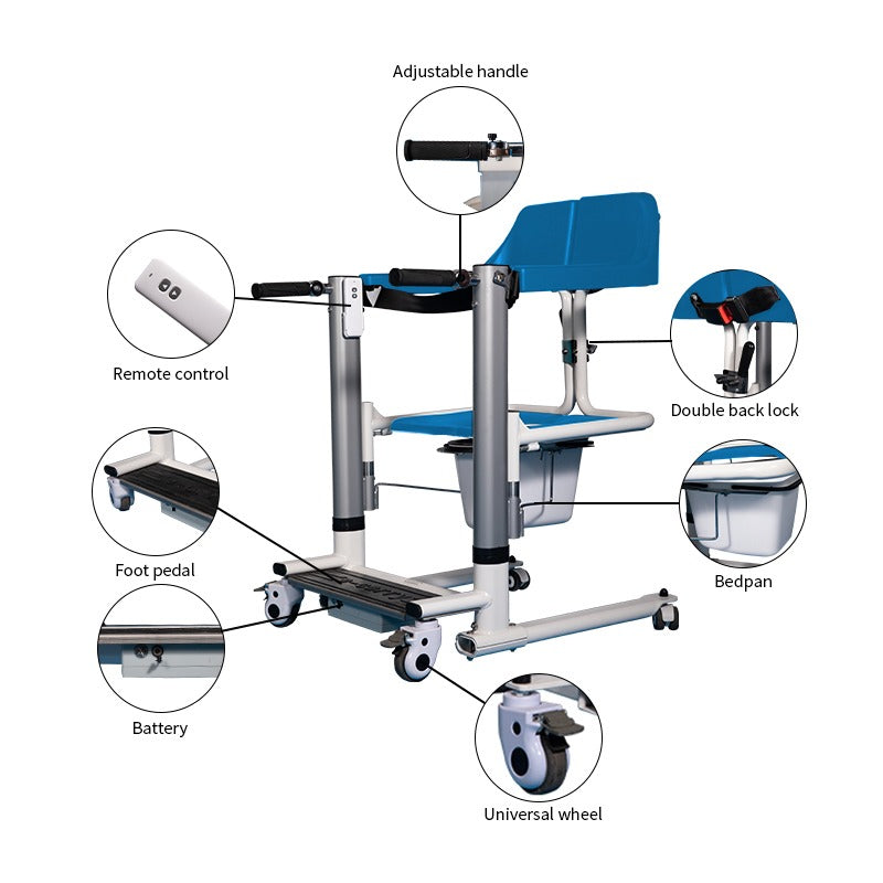 4-IN-1 MULTIFUNCTIONAL ELECTRIC LIFT TRANSFER, SHOWER, & COMMODE CHAIR Ezee Life