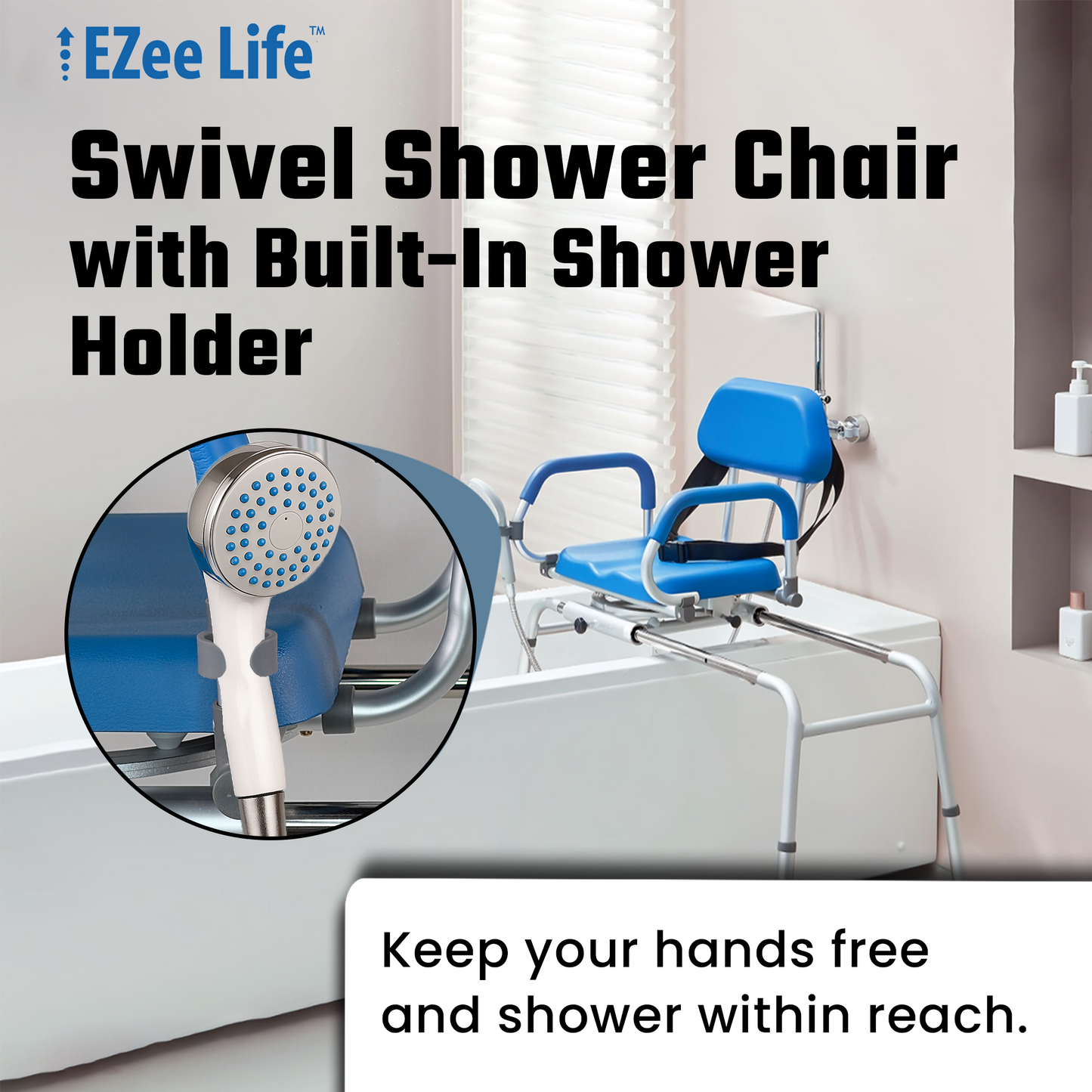 EZee Life Sliding Swivel Padded Transfer Bench – 360° Swivel Shower Chair with Sliding Seat, Flip-Up Arms & Height Adjustable Legs for Safe, Comfortable Bath Transfers Ezee Life