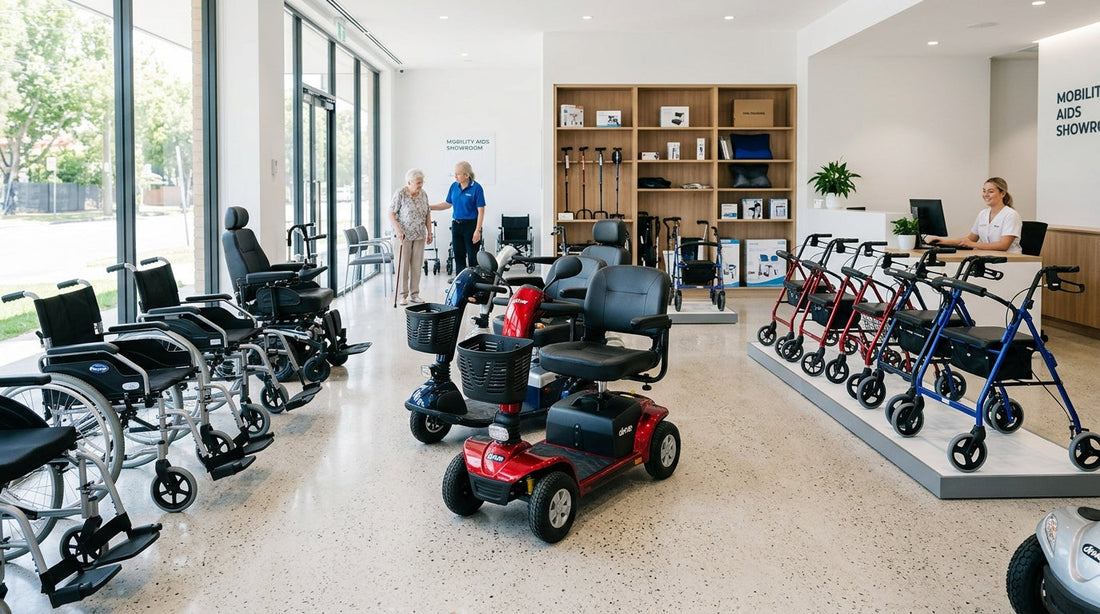 Modern medical equipment showroom in Toronto featuring wheelchairs walkers and mobility scooters