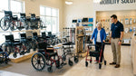 Ontario medical supply showroom with wheelchairs, walkers, and mobility aids on display for Canadian seniors