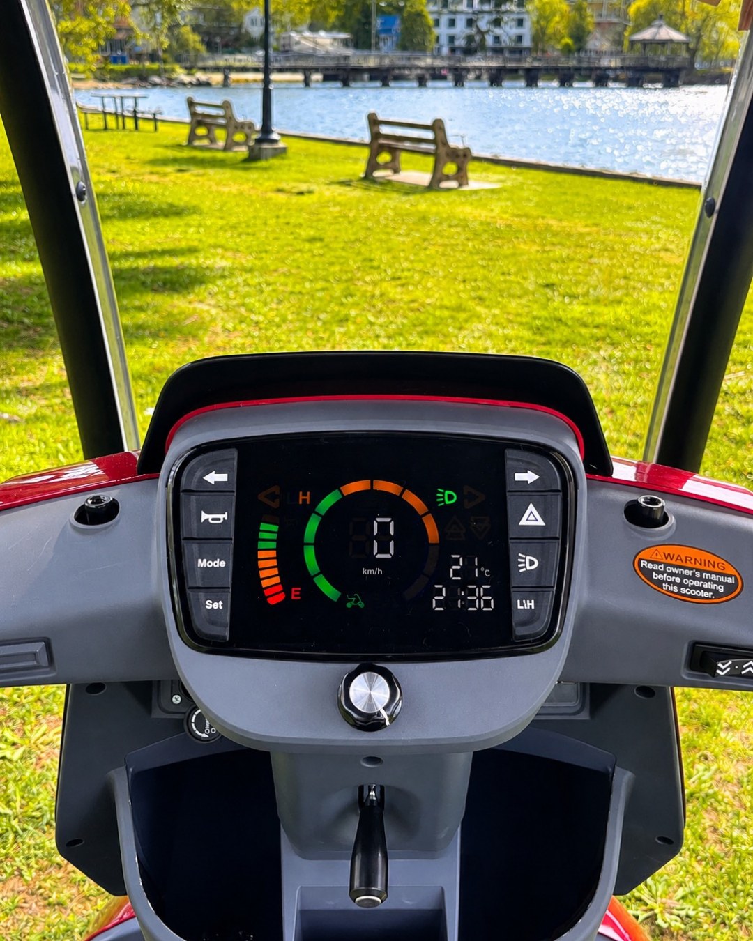 Movo MACH digital dashboard viewed from the rider seat