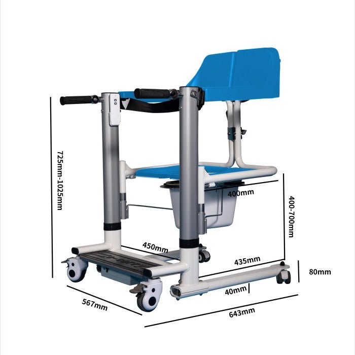 4 - IN - 1 MULTIFUNCTIONAL ELECTRIC LIFT TRANSFER, SHOWER, & COMMODE CHAIR | Ezee Life - Factory Direct Medical