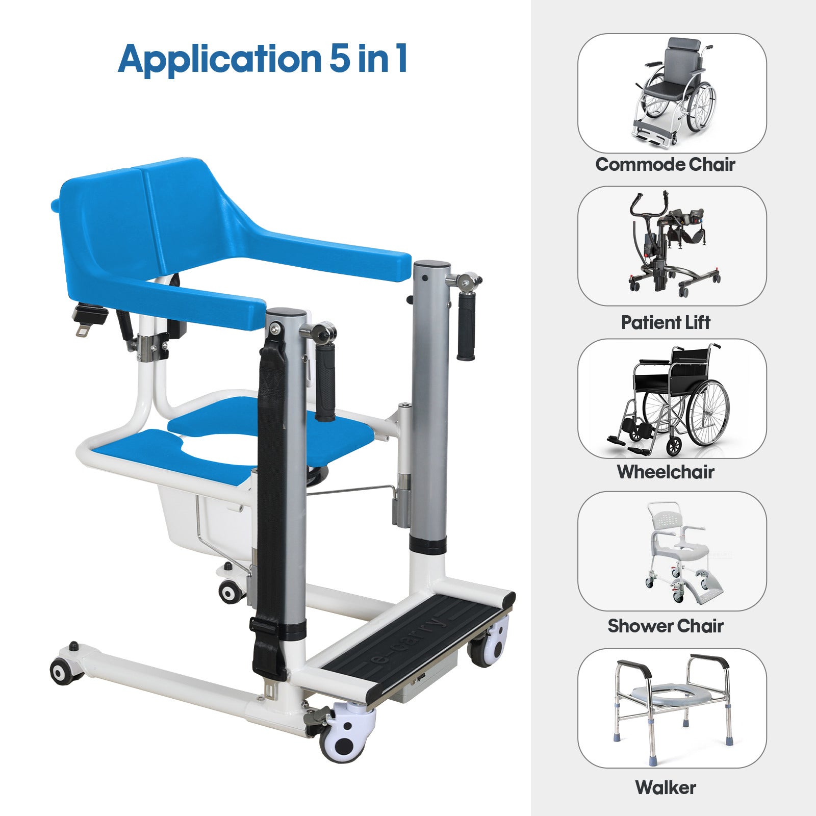 4 - IN - 1 MULTIFUNCTIONAL ELECTRIC LIFT TRANSFER, SHOWER, & COMMODE CHAIR | Ezee Life - Factory Direct Medical