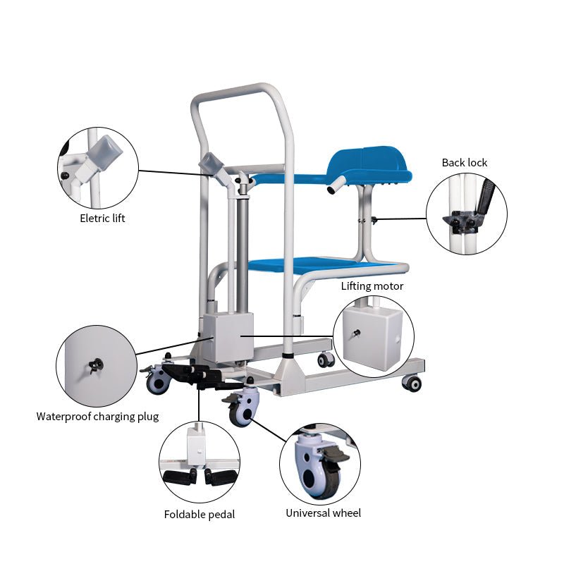 4 - In - 1 Multifunctional Electric Lift Transfer, Shower & Commode Chair | Ezee Life - Factory Direct Medical