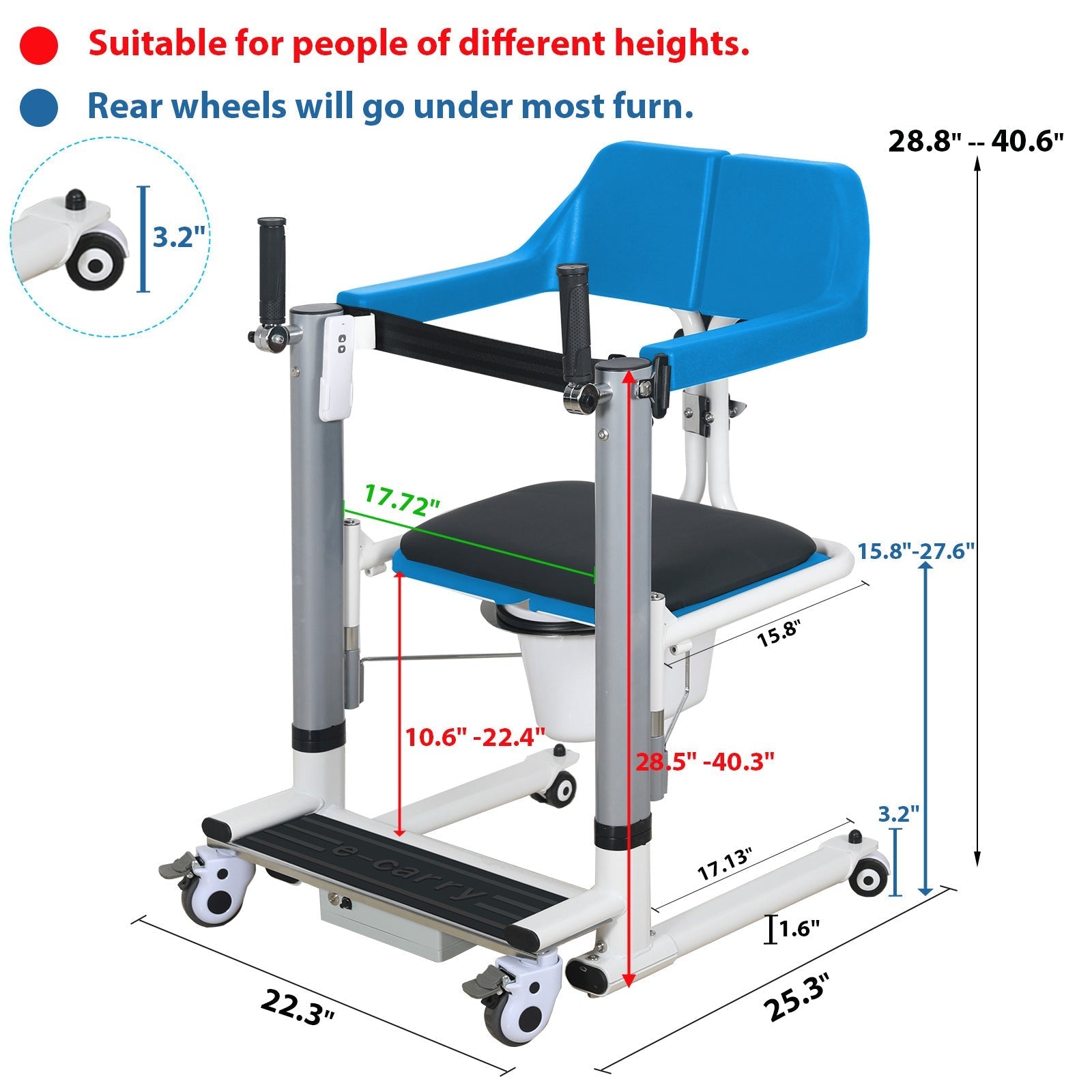 4 - IN - 1 MULTIFUNCTIONAL ELECTRIC LIFT TRANSFER, SHOWER, & COMMODE CHAIR | Ezee Life - Factory Direct Medical