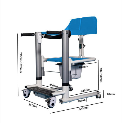 4 - IN - 1 MULTIFUNCTIONAL ELECTRIC LIFT TRANSFER, SHOWER, & COMMODE CHAIR | Ezee Life - Factory Direct Medical