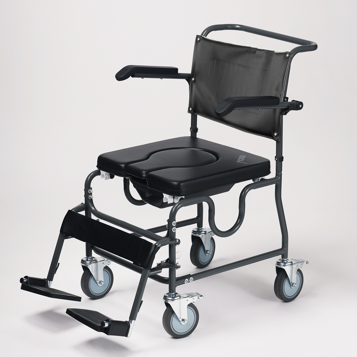 4 Way Padded Steel Commode Chair w/Wheels — MOBB Home Health Care, front view