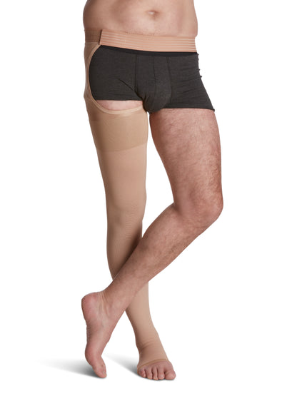 Sigvaris Men's Natural Rubber Thigh-High w/Waist Attachment Open-Toe 30-40mmHg