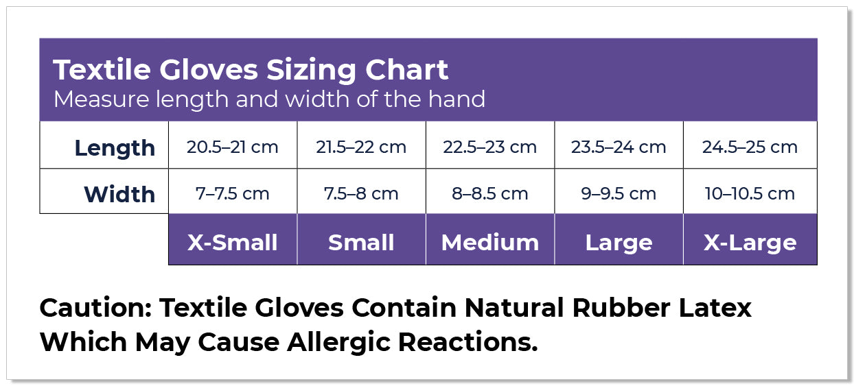 Sigvaris TEXTILE GLOVES XS - Dozen size chart