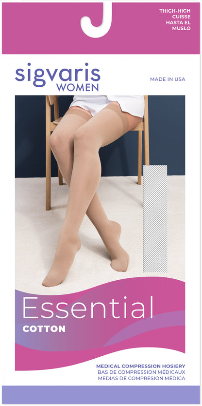 Sigvaris Women's Essential Cotton Thigh-High 20-30mmHg Women's Closed Toe