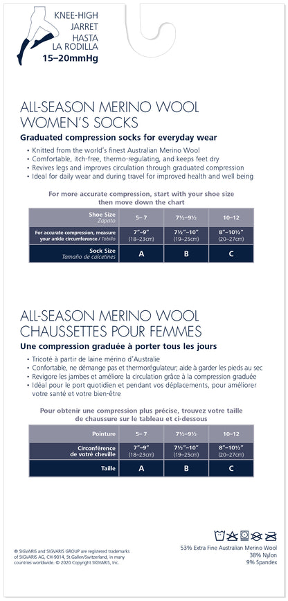 Sigvaris Women's All-Season Merino Wool Calf 15-20mmHg Closed