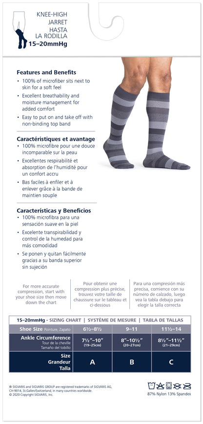Sigvaris 180 Microfiber Shades Compression Socks 15-20 mmHg Calf High For Men Closed Toe