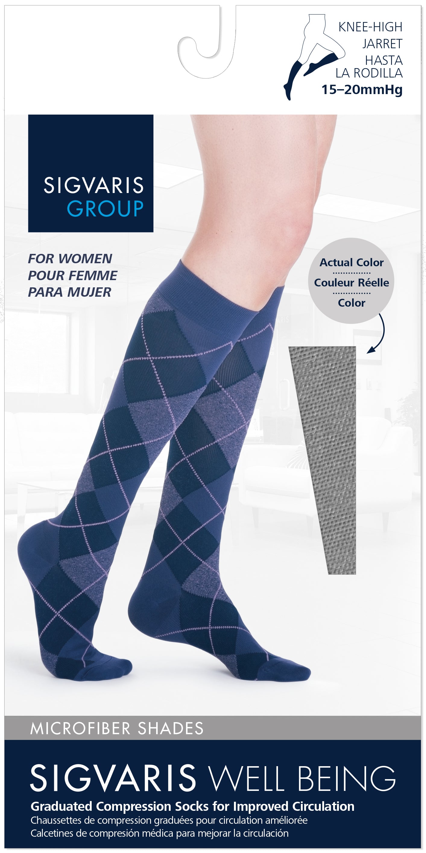 Sigvaris 140 Microfiber Shades Compression Socks 15-20 mmHg Calf High For Women Closed Toe