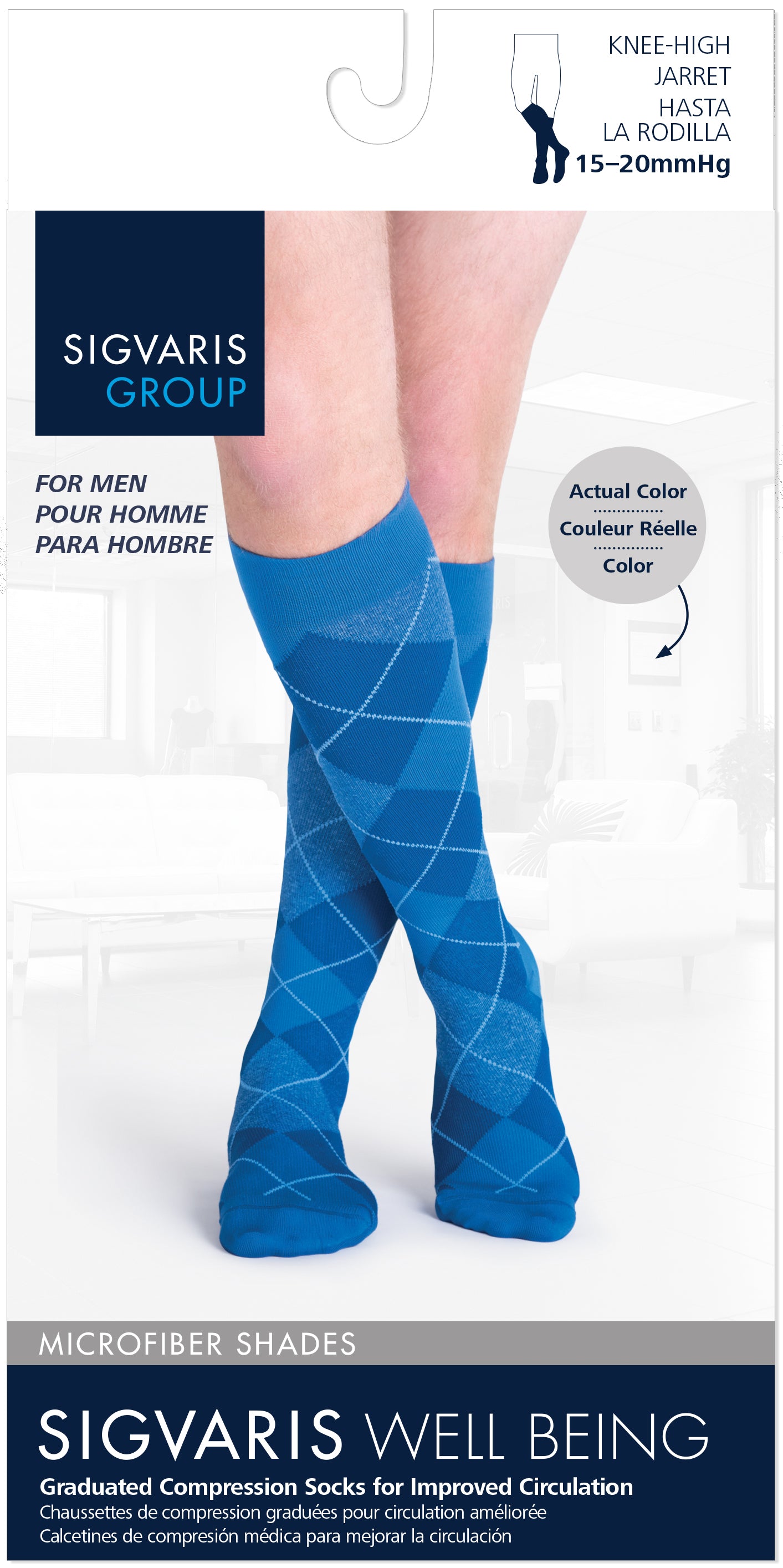 Sigvaris 180 Microfiber Shades Compression Socks 15-20 mmHg Calf High For Men Closed Toe