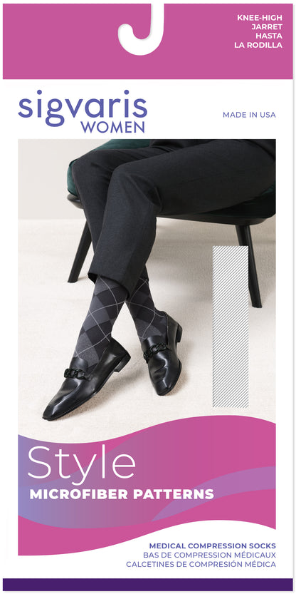 Sigvaris 830 Microfiber Pattern Compression Socks 20-30 mmHg Calf High for Female Closed Toe