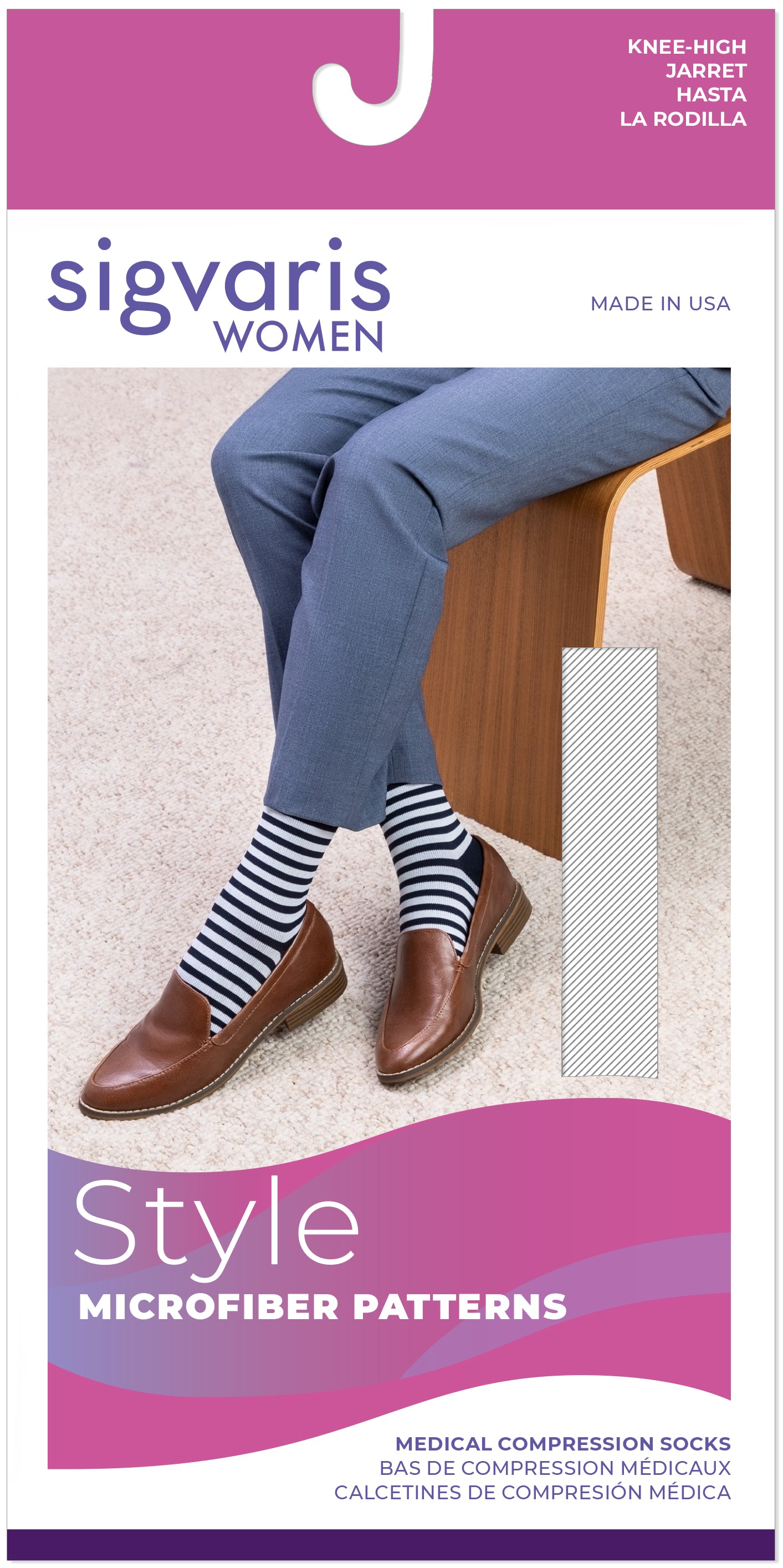 Sigvaris 830 Microfiber Pattern Compression Socks 20-30 mmHg Calf High for Female Closed Toe