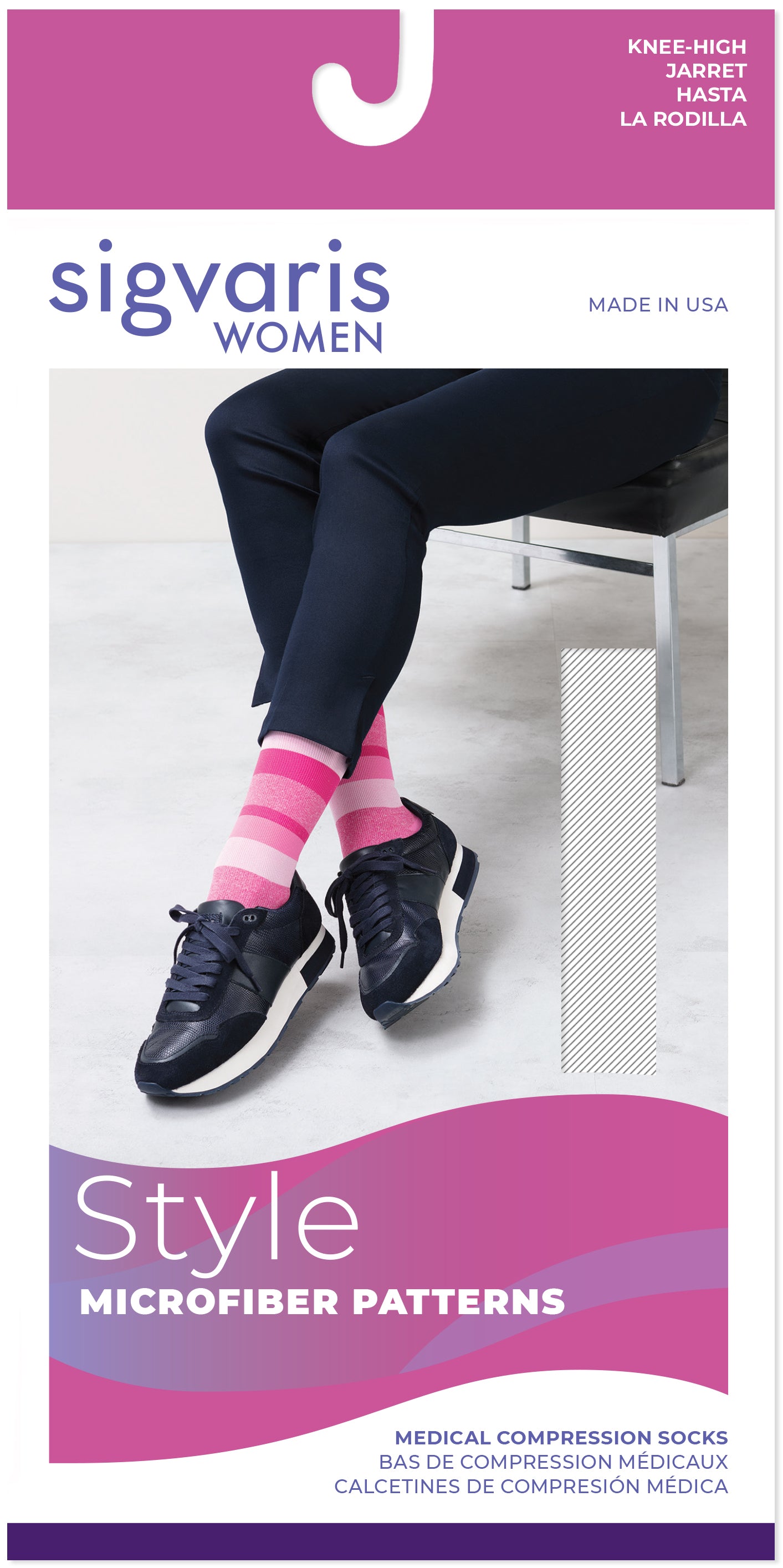 Sigvaris 830 Microfiber Pattern Compression Socks 20-30 mmHg Calf High for Female Closed Toe