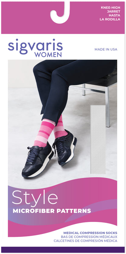 Sigvaris 830 Microfiber Pattern Compression Socks 20-30 mmHg Calf High for Female Closed Toe