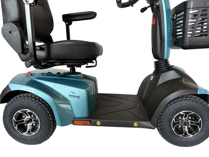Movo Brome Lite turquoise 4-wheel scooter, side profile view
