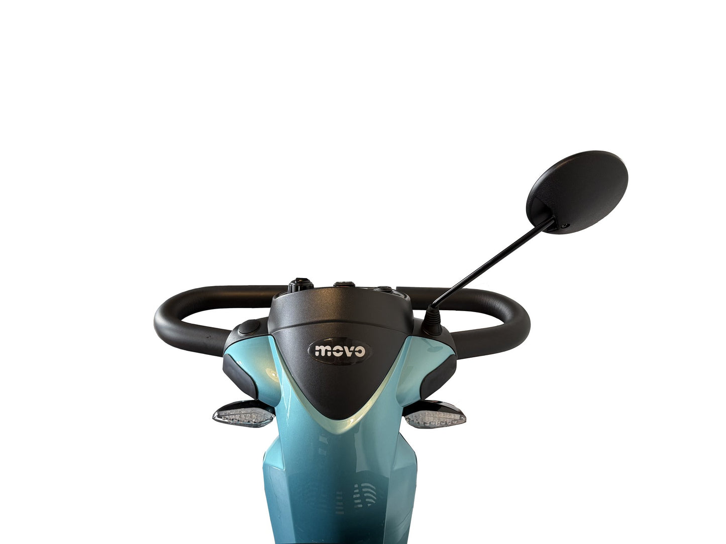 Movo Brome Lite turquoise scooter showing full four-wheel suspension