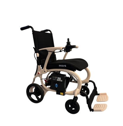 Movo Cloud Carbon carbon fibre power wheelchair in beige, front three-quarter view