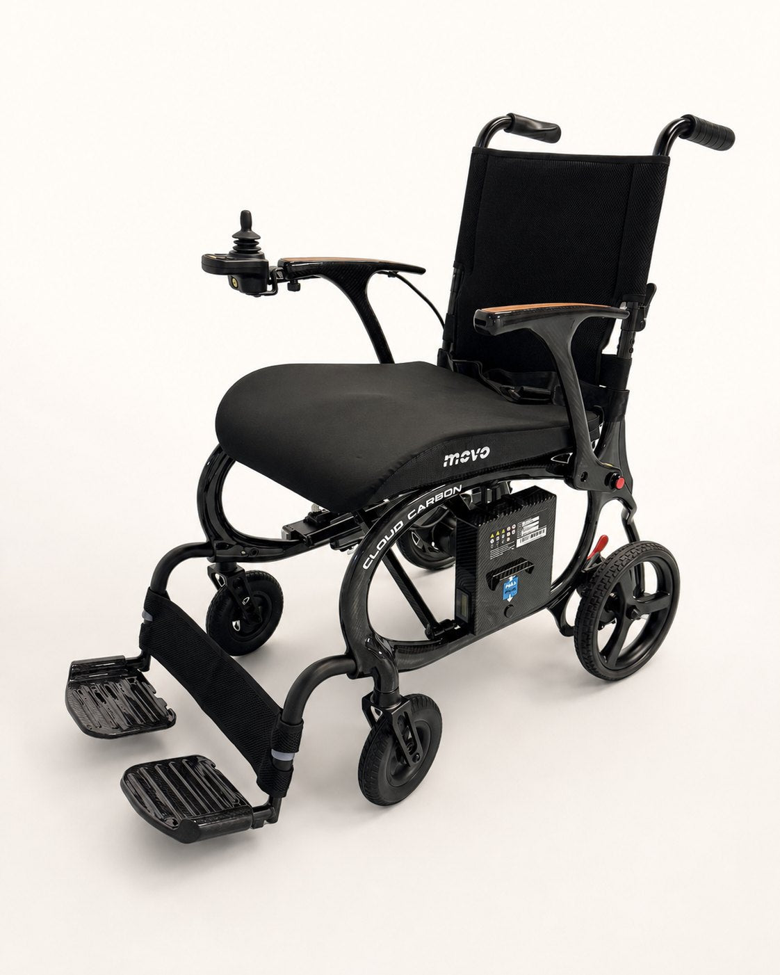 Movo Cloud Carbon black power wheelchair, alternate angle view