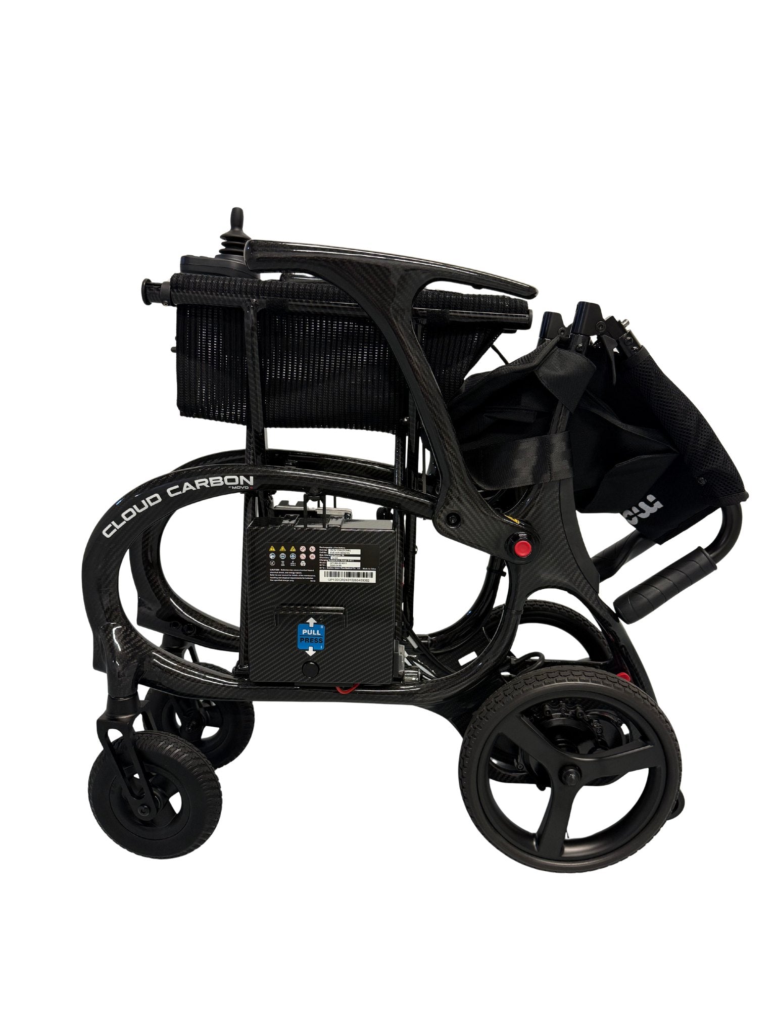Movo Cloud Carbon black wheelchair detail of seat and armrest