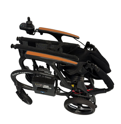 Movo Cloud Carbon black powerchair showing removable adjustable footrests