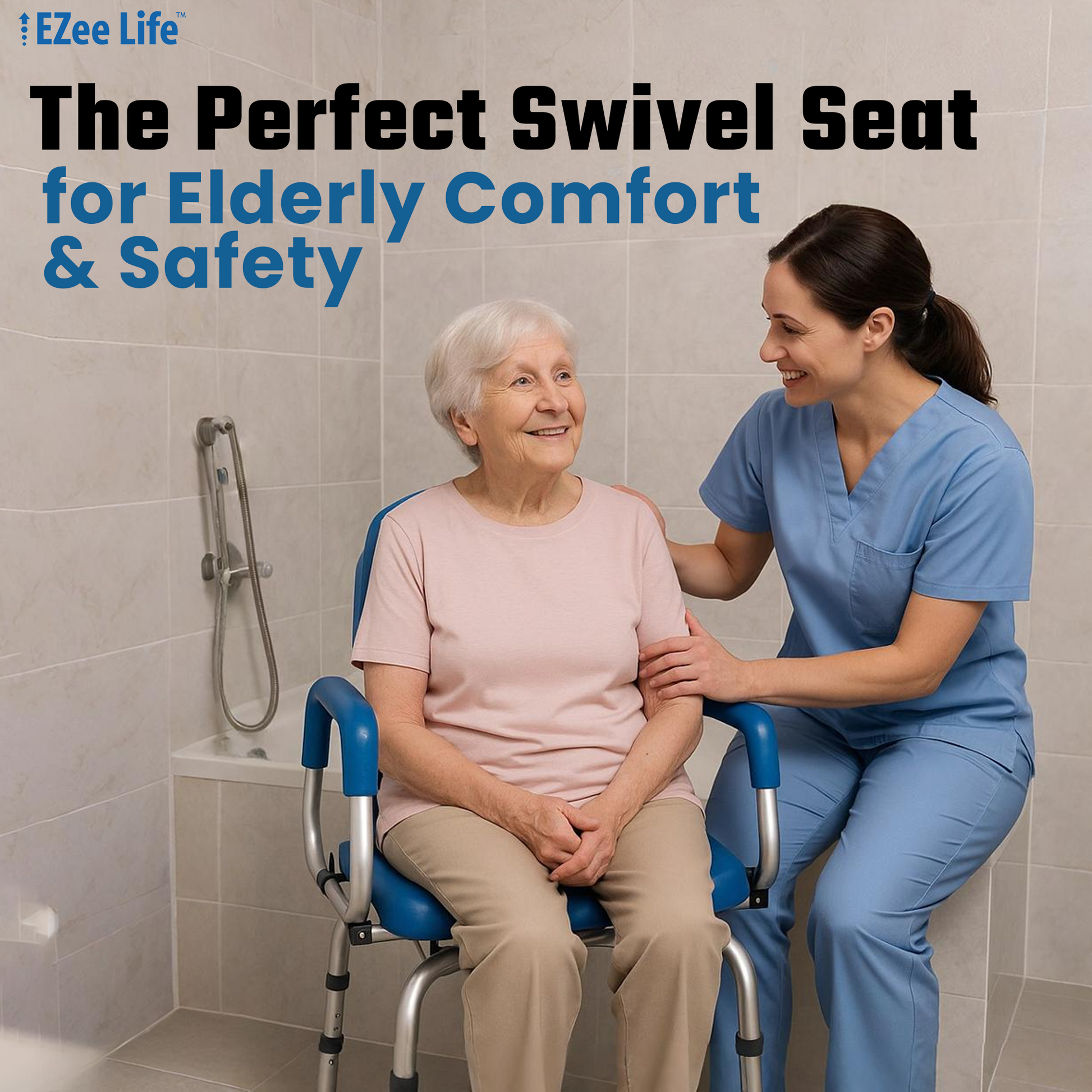 EZee Life CH2075 Swivel Shower Chair – 360° Swivel Seat, Padded Flip-Up Arms, Height Adjustable Legs for Bath Safety & Easy Transfers Ezee Life