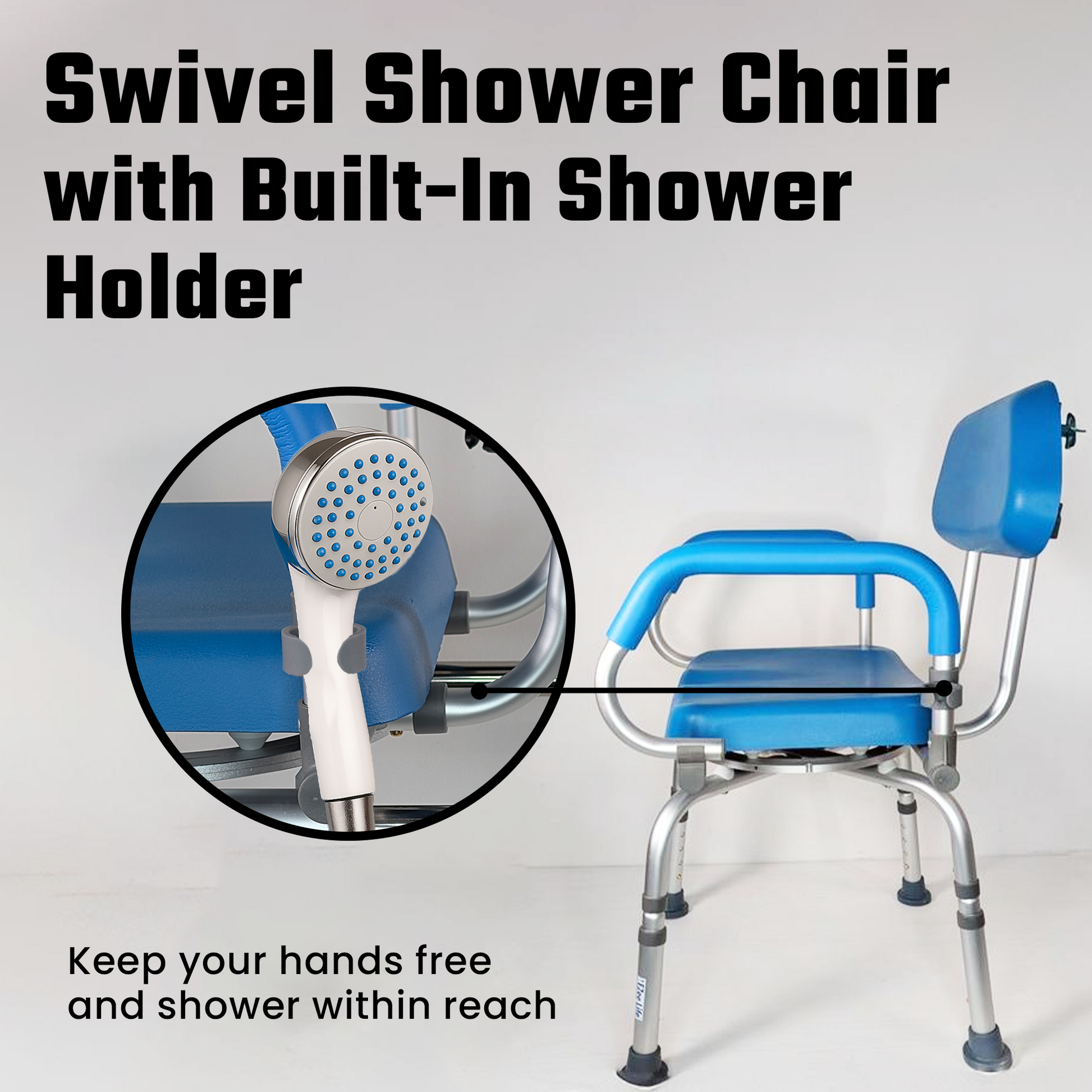 EZee Life CH2075 Swivel Shower Chair – 360° Swivel Seat, Padded Flip-Up Arms, Height Adjustable Legs for Bath Safety & Easy Transfers Ezee Life
