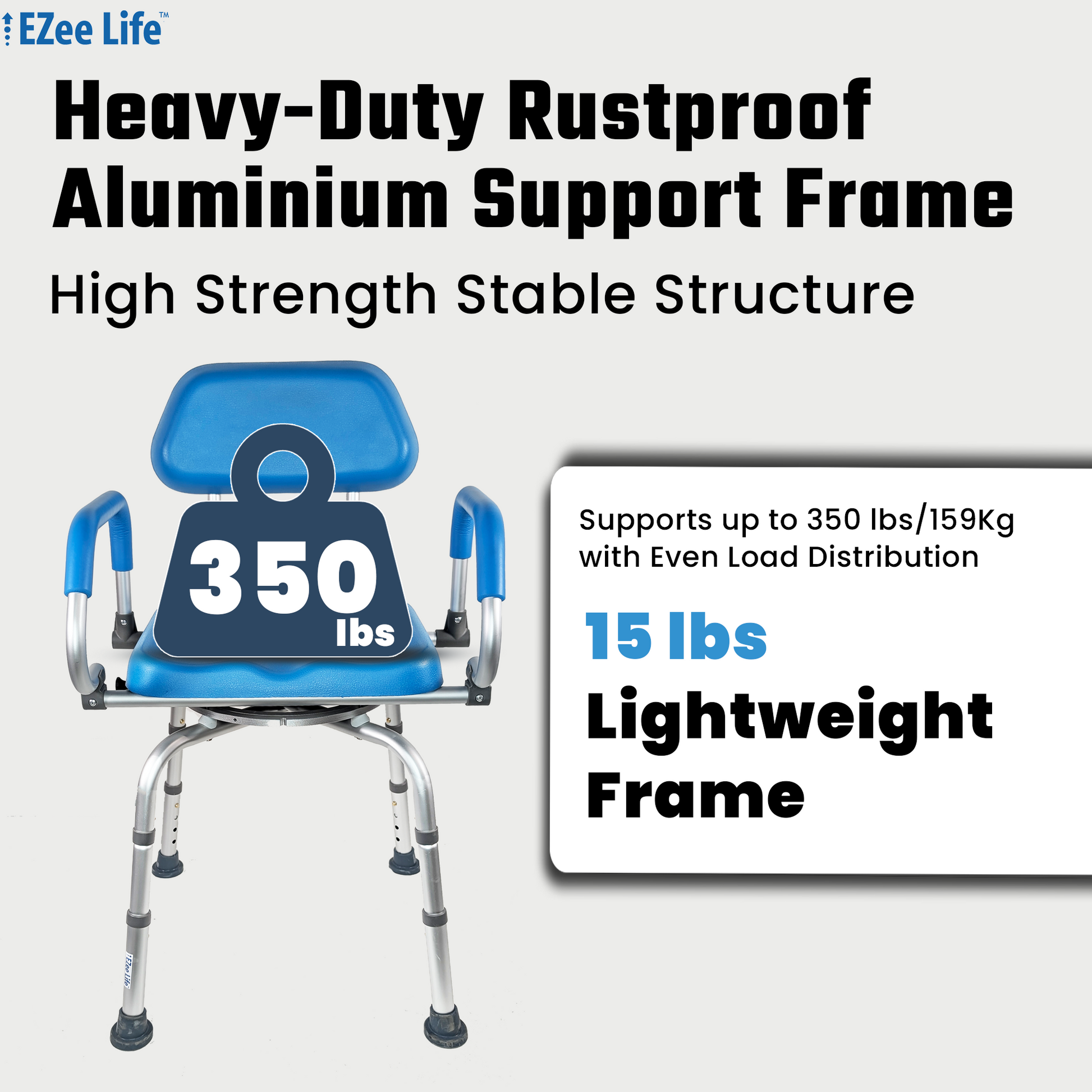 EZee Life CH2075 Swivel Shower Chair – 360° Swivel Seat, Padded Flip-Up Arms, Height Adjustable Legs for Bath Safety & Easy Transfers Ezee Life