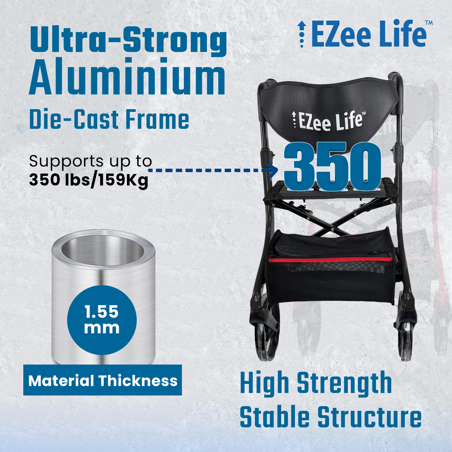 EZee Life Folding Rollator Walker – Lightweight, Height-Adjustable Mobility Aid