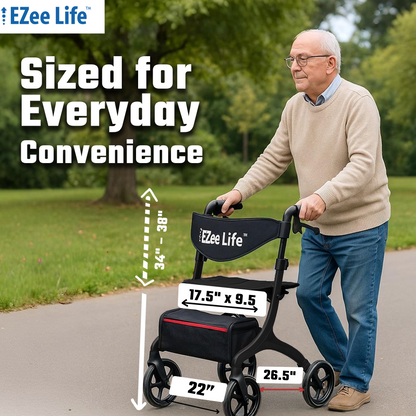 EZee Life Folding Rollator Walker – Lightweight, Height-Adjustable Mobility Aid