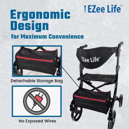EZee Life Folding Rollator Walker – Lightweight, Height-Adjustable Mobility Aid
