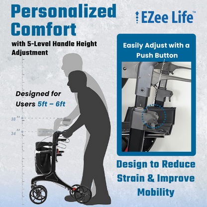 EZee Life Folding Rollator Walker – Lightweight, Height-Adjustable Mobility Aid