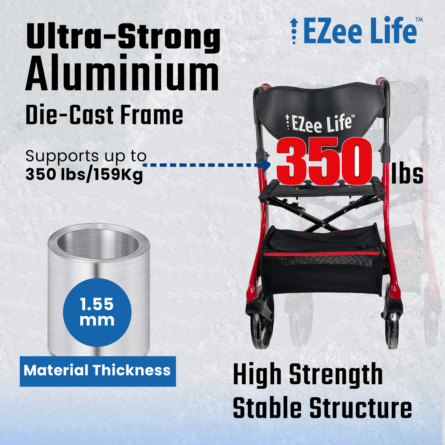 EZee Life Folding Rollator Walker – Lightweight, Height-Adjustable Mobility Aid