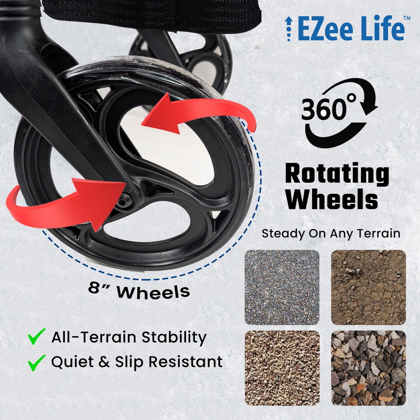EZee Life Folding Rollator Walker – Lightweight, Height-Adjustable Mobility Aid