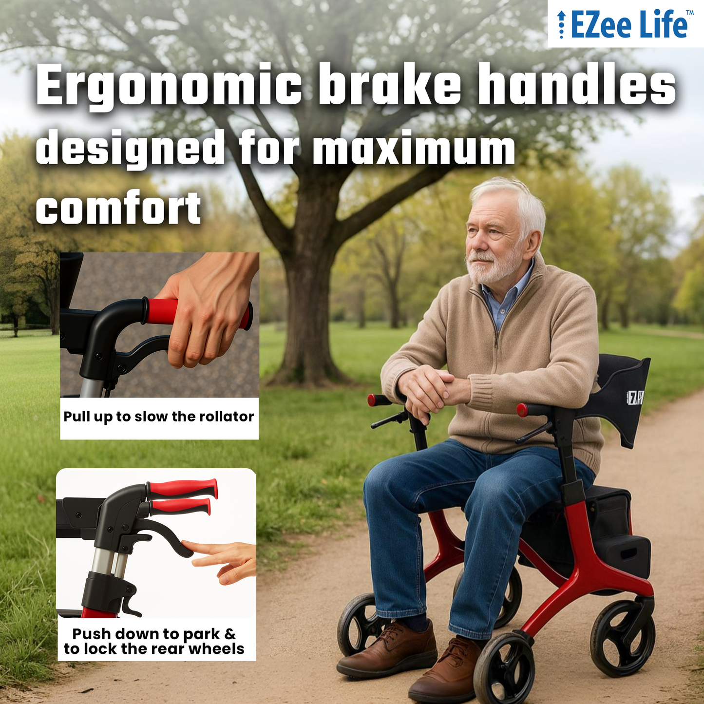 EZee Life Folding Rollator Walker – Lightweight, Height-Adjustable Mobility Aid