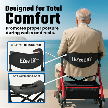 EZee Life Folding Rollator Walker – Lightweight, Height-Adjustable Mobility Aid