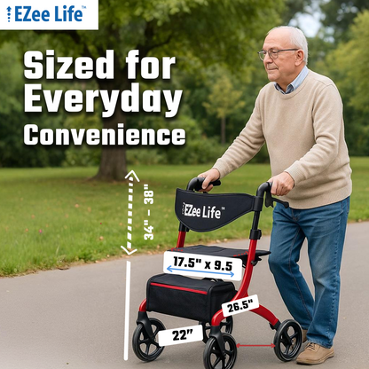 EZee Life Folding Rollator Walker – Lightweight, Height-Adjustable Mobility Aid