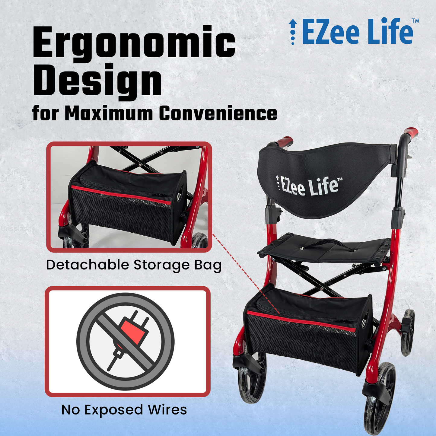 EZee Life Folding Rollator Walker – Lightweight, Height-Adjustable Mobility Aid