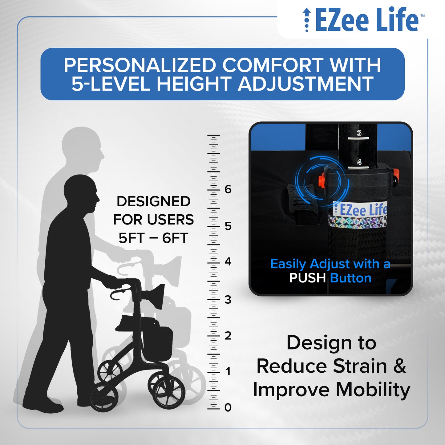 EZee Life Carbon Fiber Lightweight Rollator - 5.8 kgs/13 lbs