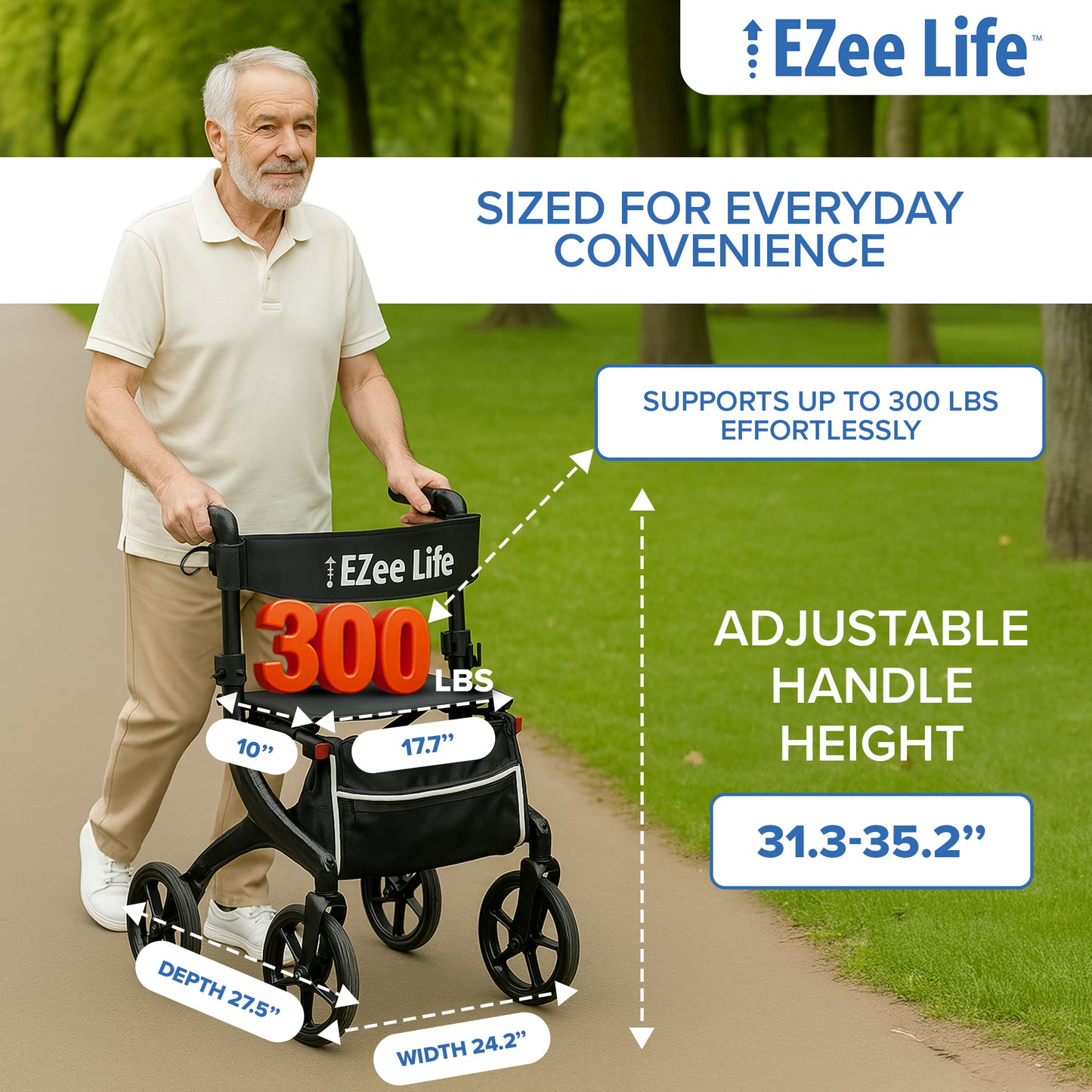 EZee Life Carbon Fiber Lightweight Rollator - 5.8 kgs/13 lbs
