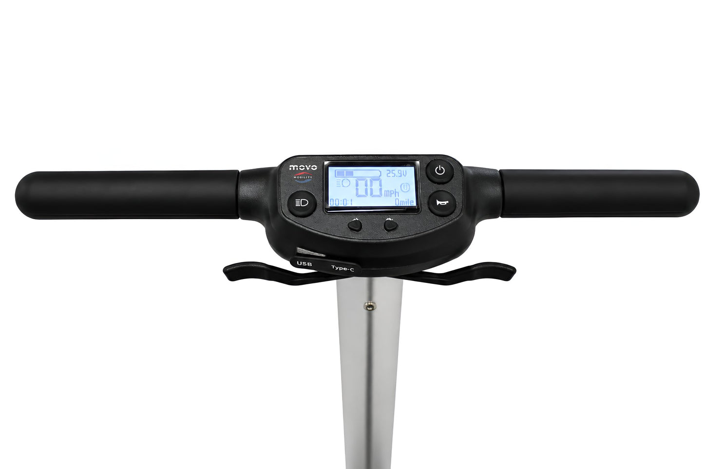 Movo Pilot tiller with digital display and thumb controls