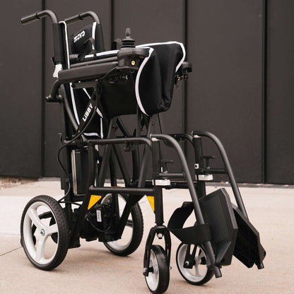 Movo Libby power wheelchair partially folded showing compact width