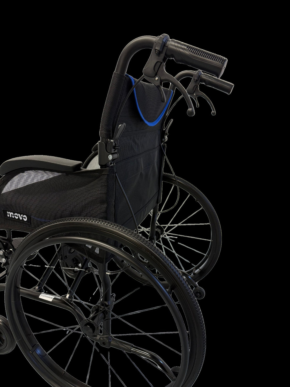 Movo M3 Lite rear view showing push handles and attendant brakes