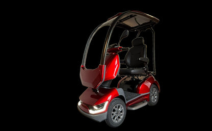 Movo MACH in Red with hard-top canopy, front three-quarter view
