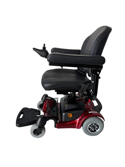 Heartway Moon red power chair, side profile with swivel seat