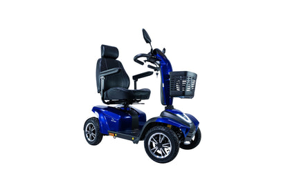 Movo Sutton large mobility scooter in blue, front three-quarter studio view