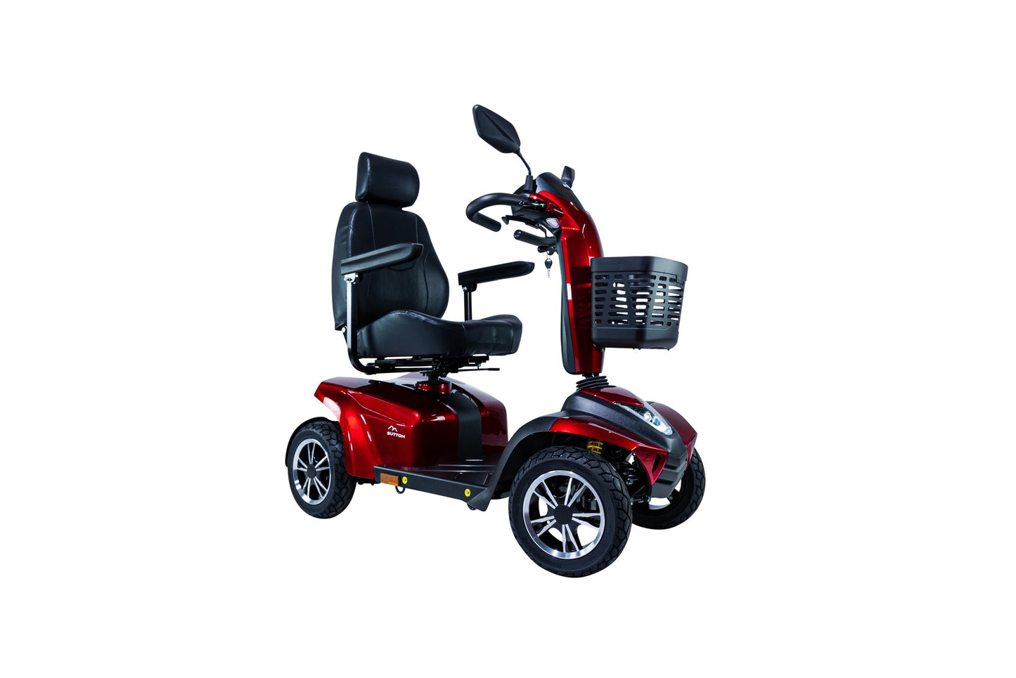Movo Sutton large mobility scooter in red, front three-quarter studio view